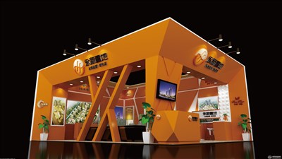 72平米展臺設(shè)計制作：二面開口/現(xiàn)代/木質(zhì)結(jié)構(gòu)/咖啡色，為房產(chǎn)展展商而作（免費使用）
