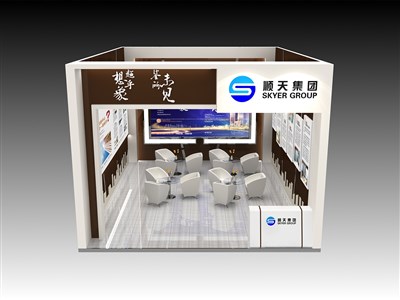 48平米展臺設(shè)計制作：一面開口/現(xiàn)代/型材結(jié)構(gòu)/彩色，為房產(chǎn)展展商而作（免費使用）