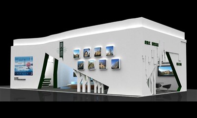 84平米展臺設(shè)計制作：四面開口/前衛(wèi)/木質(zhì)結(jié)構(gòu)/白色，為房產(chǎn)展展商而作（免費(fèi)使用）