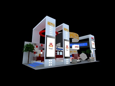65平米展臺設(shè)計制作：三面開口/現(xiàn)代/型材結(jié)構(gòu)/彩色，為家具展展商而作（免費使用）