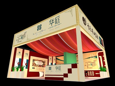 24平米展臺設計制作：二面開口/歐式/木質結構/米色，為房產(chǎn)展展商而作（免費使用）