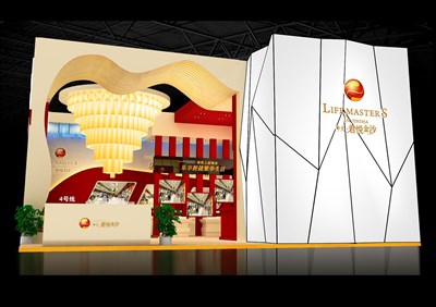 91平米展臺設(shè)計制作：二面開口/前衛(wèi)/型材結(jié)構(gòu)/紅色，為房產(chǎn)展展商而作（免費使用）