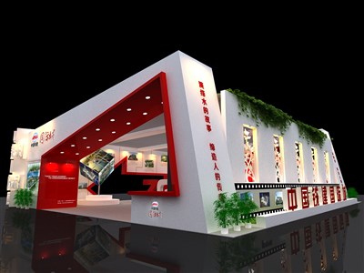 120平米展臺(tái)設(shè)計(jì)制作：三面開口/前衛(wèi)/型材結(jié)構(gòu)/彩色，為房產(chǎn)展展商而作（免費(fèi)使用）