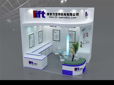 18平米展臺設計制作：二面開口/現(xiàn)代/型材結(jié)構(gòu)/白色，為電子展展商而作（免費使用）