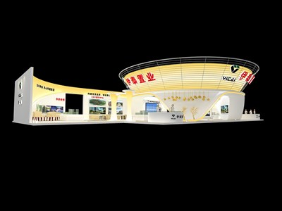 390平米展臺設(shè)計制作：四面開口/前衛(wèi)/型材結(jié)構(gòu)/米色，為房產(chǎn)展展商而作（免費使用）
