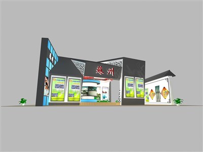 512平米展臺設(shè)計制作：三面開口/現(xiàn)代/木質(zhì)結(jié)構(gòu)/灰色，為旅游展展商而作（免費使用）