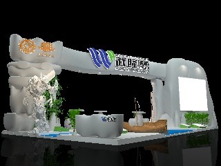 144平米展臺設(shè)計制作：四面開口/前衛(wèi)/型材結(jié)構(gòu)/灰色，為旅游展展商而作（免費使用）