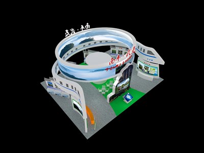180平米展臺設計制作：四面開口/前衛(wèi)/型材結構/白色，為旅游展展商而作（免費使用）