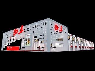 576平米展臺(tái)設(shè)計(jì)制作：三面開口/現(xiàn)代/型材結(jié)構(gòu)/白色，為旅游展展商而作（免費(fèi)使用）