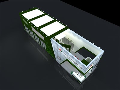 150平米展臺設(shè)計(jì)制作：三面開口/現(xiàn)代/木質(zhì)結(jié)構(gòu)/綠色，為建材展展商而作（免費(fèi)使用）