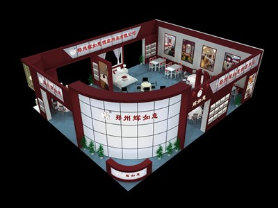 180平米展臺設(shè)計制作：四面開口/現(xiàn)代/木質(zhì)結(jié)構(gòu)/紅色，為建材展展商而作（免費使用）