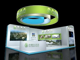 80平米展臺設(shè)計制作：二面開口/現(xiàn)代/木質(zhì)結(jié)構(gòu)/綠色，為旅游展展商而作（免費使用）