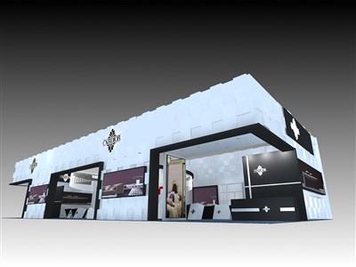 240平米展臺(tái)設(shè)計(jì)制作：三面開口/現(xiàn)代/木質(zhì)結(jié)構(gòu)/白色，為建材展展商而作（免費(fèi)使用）