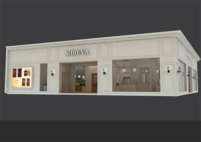 341.2平米展臺設計制作：二面開口/歐式/木質(zhì)結構/米色，為建材展展商而作（免費使用）
