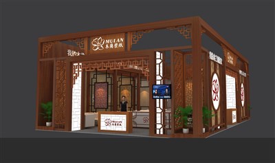 135平米展臺設(shè)計制作：三面開口/中式/木質(zhì)結(jié)構(gòu)/咖啡色，為建材展展商而作（免費(fèi)使用）
