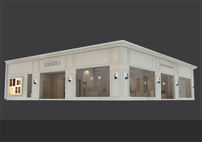 341.2平米展臺設計制作：二面開口/歐式/木質(zhì)結構/米色，為建材展展商而作（免費使用）