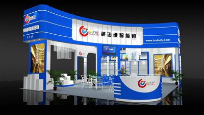 67.5平米展臺設(shè)計制作：三面開口/現(xiàn)代/木質(zhì)結(jié)構(gòu)/藍(lán)色，為建材展展商而作（免費使用）