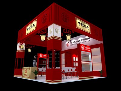 36平米展臺(tái)設(shè)計(jì)制作：三面開口/現(xiàn)代/木質(zhì)結(jié)構(gòu)/紅色，為綜合展展商而作（免費(fèi)使用）