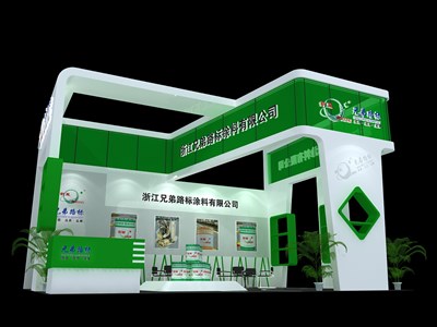 48平米展臺設(shè)計制作：三面開口/現(xiàn)代/木質(zhì)結(jié)構(gòu)/綠色，為建材展展商而作（免費使用）