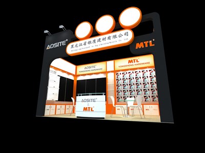 18平米展臺設(shè)計制作：一面開口/現(xiàn)代/木質(zhì)結(jié)構(gòu)/黑色，為建材展展商而作（免費使用）