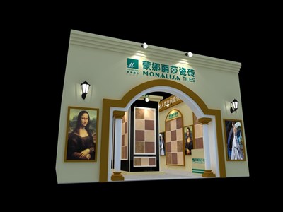 144平米展臺(tái)設(shè)計(jì)制作：一面開口/歐式/木質(zhì)結(jié)構(gòu)/米色，為建材展展商而作（免費(fèi)使用）