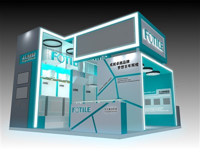36平米展臺設計制作：三面開口/現代/木質結構/藍色，為建材展展商而作（免費使用）