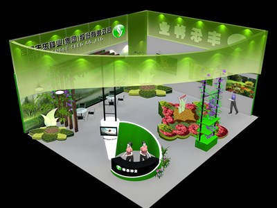 120平米展臺設計制作：二面開口/現(xiàn)代/木質(zhì)結(jié)構(gòu)/綠色，為綜合展展商而作（免費使用）