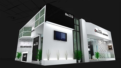 108平米展臺設(shè)計制作：二面開口/現(xiàn)代/木質(zhì)結(jié)構(gòu)/灰色，為建材展展商而作（免費使用）