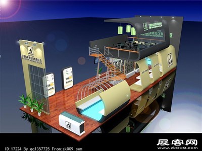 102平米展臺(tái)設(shè)計(jì)制作：一面開口/現(xiàn)代/雙層結(jié)構(gòu)/米色，為建材展展商而作（免費(fèi)使用）