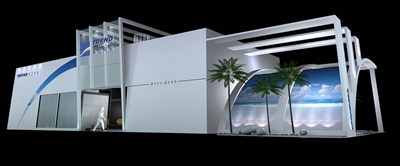 352平米展臺設(shè)計制作：一面開口/現(xiàn)代/木質(zhì)結(jié)構(gòu)/白色，為建材展展商而作（免費使用）