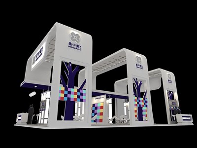 126平米展臺設(shè)計(jì)制作：四面開口/現(xiàn)代/木質(zhì)結(jié)構(gòu)/白色，為建材展展商而作（免費(fèi)使用）