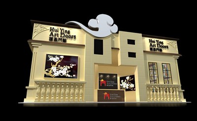 150平米展臺設計制作：四面開口/歐式/木質(zhì)結構/米色，為建材展展商而作（免費使用）