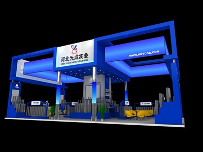 120平米展臺設計制作：四面開口/現(xiàn)代/木質(zhì)結(jié)構(gòu)/藍色，為建材展展商而作（免費使用）