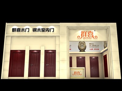 36平米展臺設(shè)計制作：一面開口/歐式/木質(zhì)結(jié)構(gòu)/米色，為建材展展商而作（免費使用）