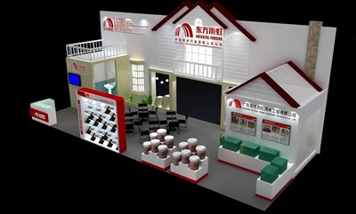 90平米展臺設計制作：三面開口/田園/木質結構/白色，為建材展展商而作（免費使用）