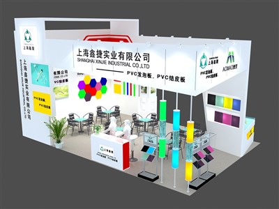 54平米展臺設計制作：三面開口/現(xiàn)代/木質(zhì)結構/白色，為建材展展商而作（免費使用）