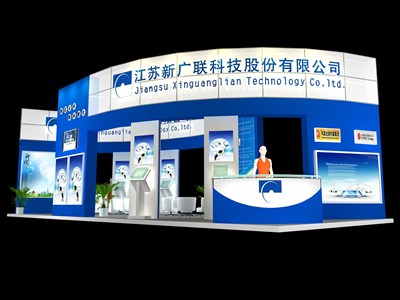90平米展臺設計制作：四面開口/現(xiàn)代/木質(zhì)結構/藍色，為建材展展商而作（免費使用）