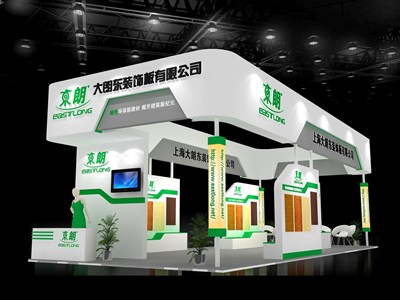 40平米展臺設(shè)計制作：四面開口/現(xiàn)代/木質(zhì)結(jié)構(gòu)/白色，為建材展展商而作（免費(fèi)使用）
