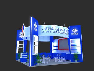 36平米展臺設(shè)計制作：三面開口/現(xiàn)代/木質(zhì)結(jié)構(gòu)/藍色，為建材展展商而作（免費使用）