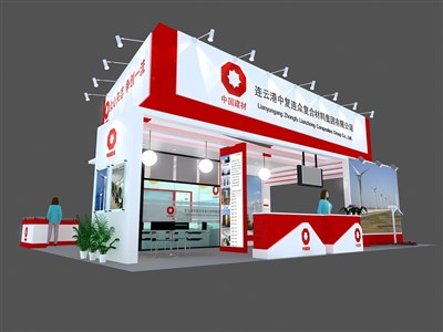 108平米展臺設計制作：四面開口/現(xiàn)代/木質(zhì)結(jié)構(gòu)/紅色，為建材展展商而作（免費使用）