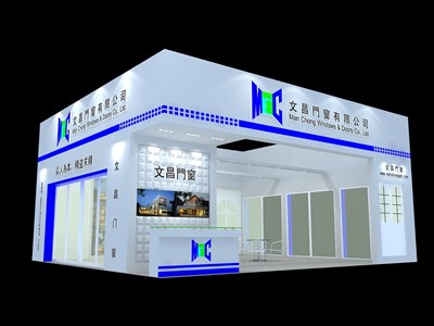 72平米展臺(tái)設(shè)計(jì)制作：二面開口/現(xiàn)代/木質(zhì)結(jié)構(gòu)/白色，為建材展展商而作（免費(fèi)使用）
