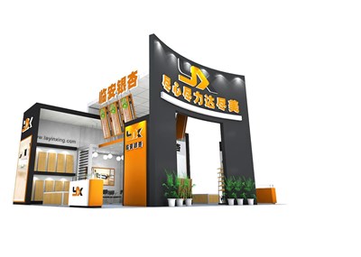 80平米展臺設(shè)計制作：三面開口/現(xiàn)代/木質(zhì)結(jié)構(gòu)/灰色，為建材展展商而作（免費使用）