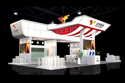 135平米展臺設(shè)計(jì)制作：四面開口/現(xiàn)代/木質(zhì)結(jié)構(gòu)/白色，為建材展展商而作（免費(fèi)使用）