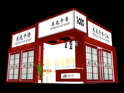45平米展臺設(shè)計制作：二面開口/歐式/木質(zhì)結(jié)構(gòu)/紅色，為建材展展商而作（免費使用）