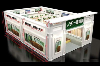 160平米展臺(tái)設(shè)計(jì)制作：一面開口/歐式/木質(zhì)結(jié)構(gòu)/白色，為建材展展商而作（免費(fèi)使用）