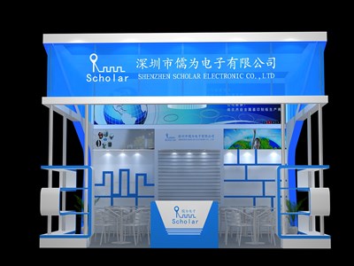 36平米展臺設(shè)計制作：三面開口/現(xiàn)代/型材結(jié)構(gòu)/藍色，為電子展展商而作（免費使用）