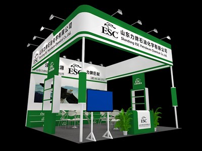 36平米展臺設(shè)計制作：三面開口/現(xiàn)代/木質(zhì)結(jié)構(gòu)/綠色，為能源展展商而作（免費使用）