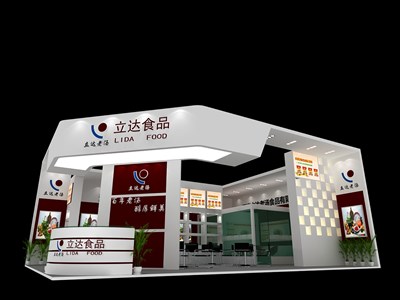 90平米展臺(tái)設(shè)計(jì)制作：二面開口/現(xiàn)代/木質(zhì)結(jié)構(gòu)/灰色，為食品展展商而作（免費(fèi)使用）