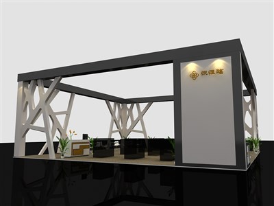 144平米展臺設(shè)計制作：四面開口/現(xiàn)代/木質(zhì)結(jié)構(gòu)/灰色，為珠寶展展商而作（免費使用）