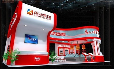 72平米展臺設計制作：四面開口/現(xiàn)代/木質結構/紅色，為食品展展商而作（免費使用）